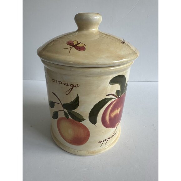 Pier 1 Provence‎ Large 10 in Cookie Jar Canister w/ Lid Fruit Pattern Farmlife - Picture 4 of 11